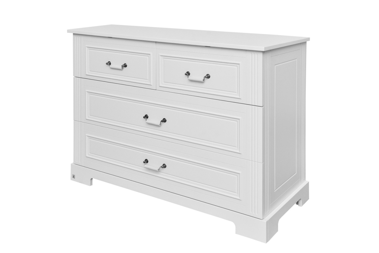 Comoda eleganta Ines alba cu 4 sertare L120 cm