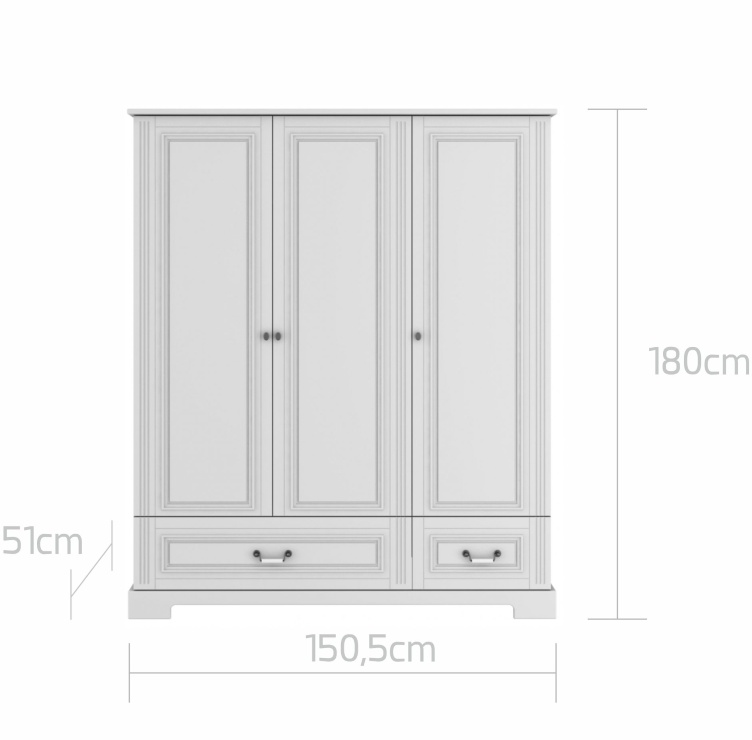 Dulap elegant Ines alb cu 3 usi H180 cm - 3 | YEO