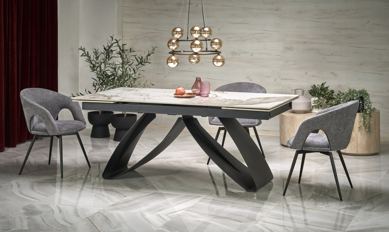 HILARIO extension table, beige marble / black