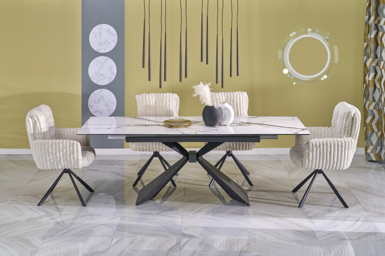 Masa extensibila Luciano marmura alba/negru L180-230 cm