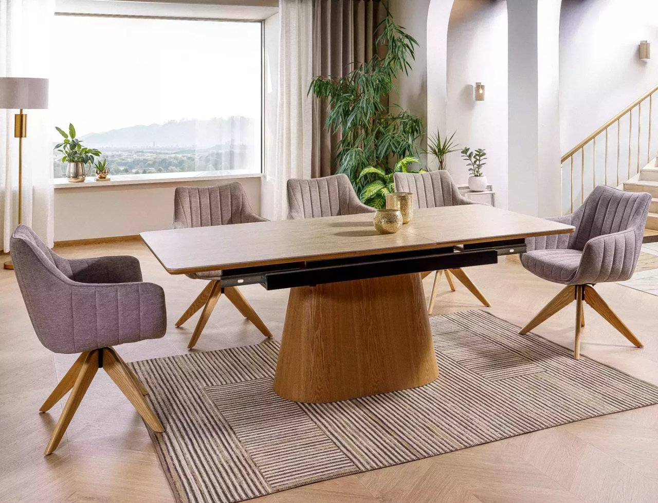 Masa extensibila Monaco travertin bej/stejar L160-200xl90 cm - 2 | YEO