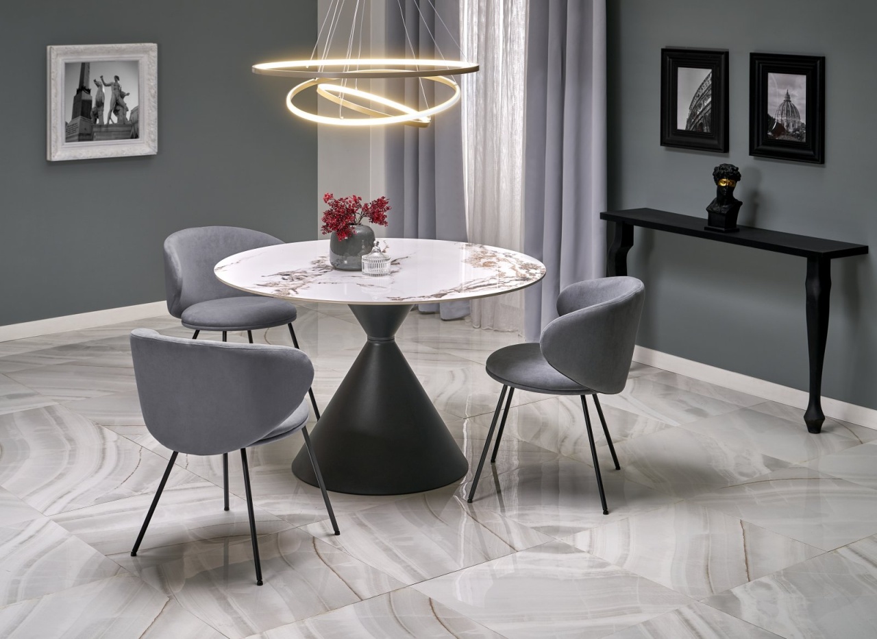 Masa rotunda Garet marmura alba/negru ø120/h76 cm
