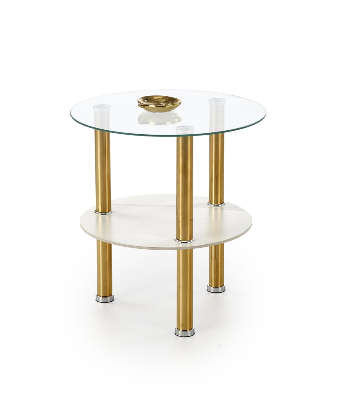 Masuta de cafea Ducat S marmura alba/transparent/auriu ø45/h49 cm