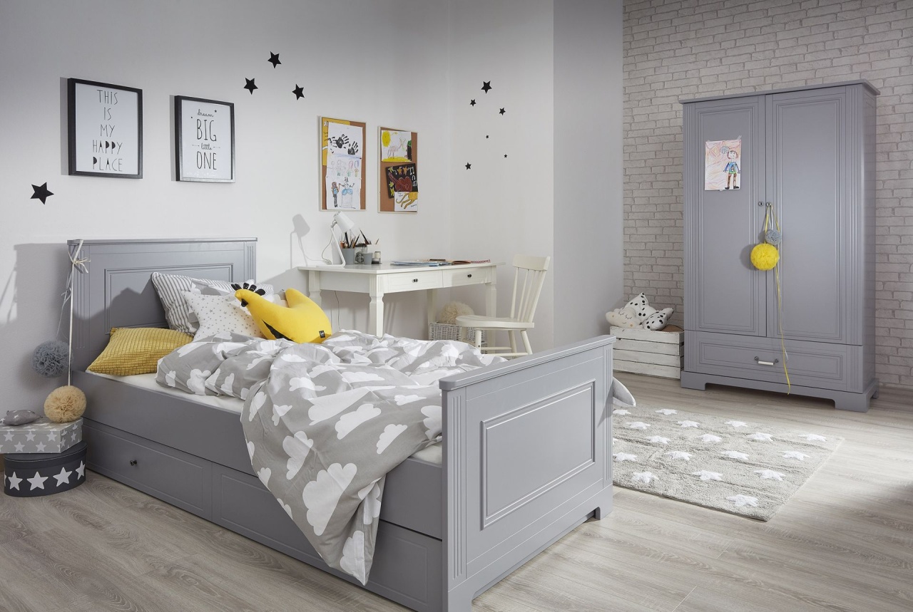 Pat copii Ines gri cu sertar 90x200 cm - 1 | YEO