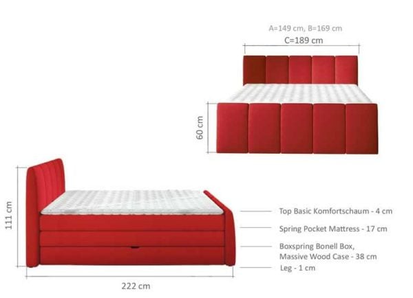 Pat tapitat tip boxspring Fresco – 180/200, L222 x l189 x h111 cm - 2 | YEO