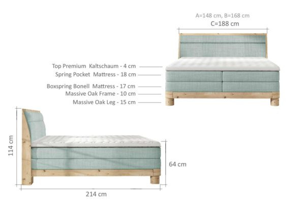 Pat tip boxspring Donna – 160/200, L214 x l168 x h114 cm - 2 | YEO