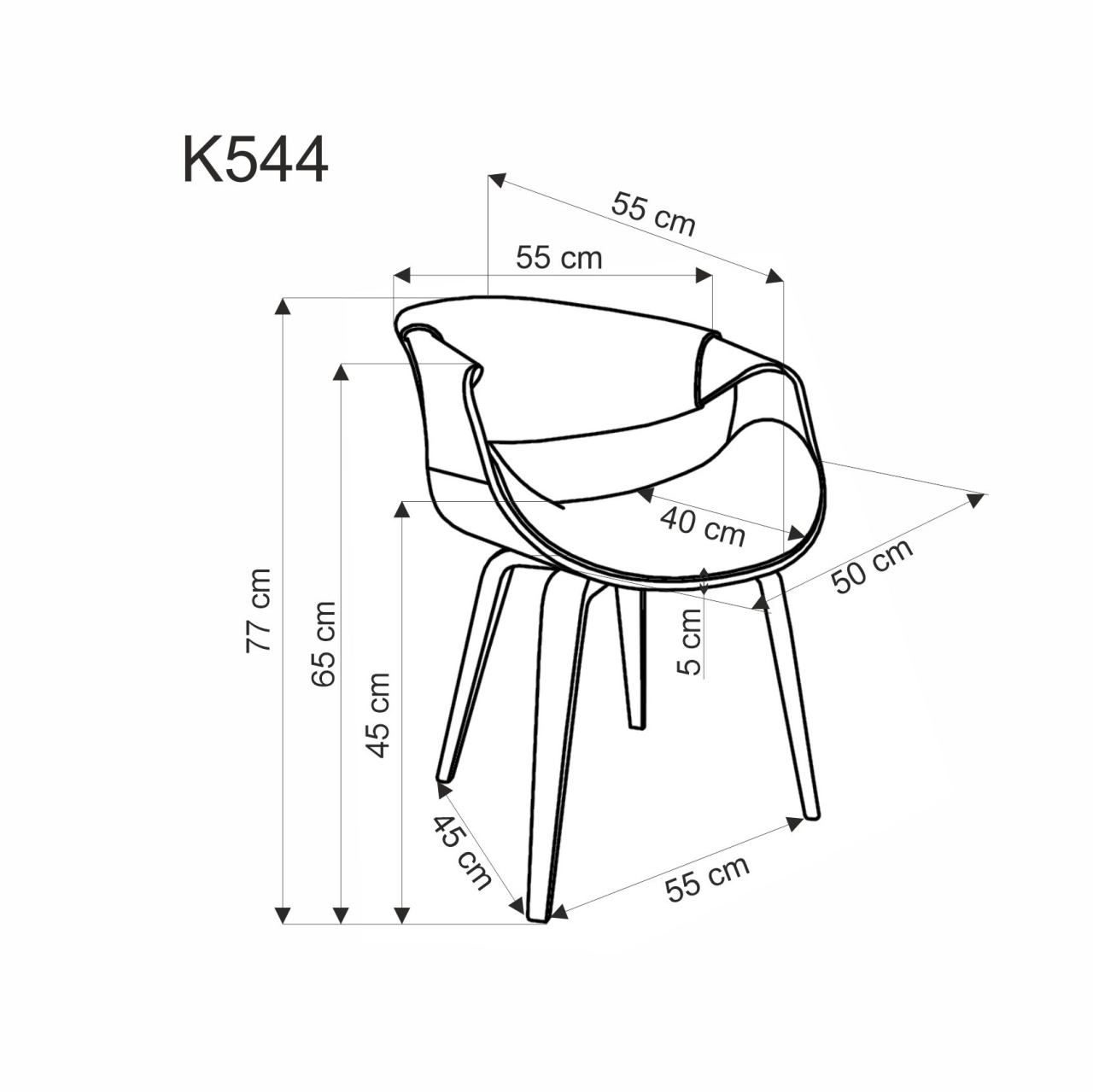 Scaun K544 gri/nuc H77 cm - 2 | YEO