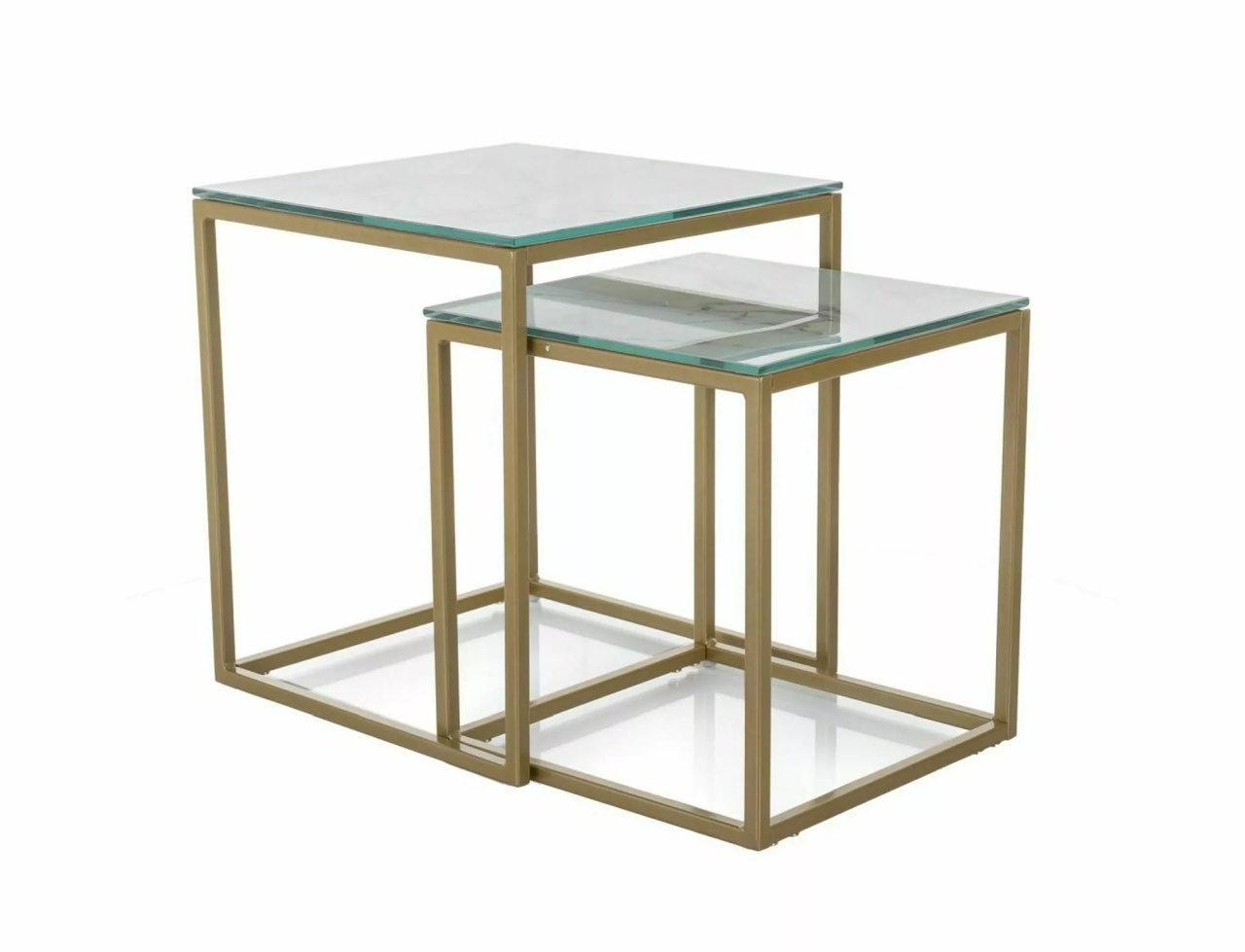 Set 2 mese de cafea Gloria II marmura alba/auriu