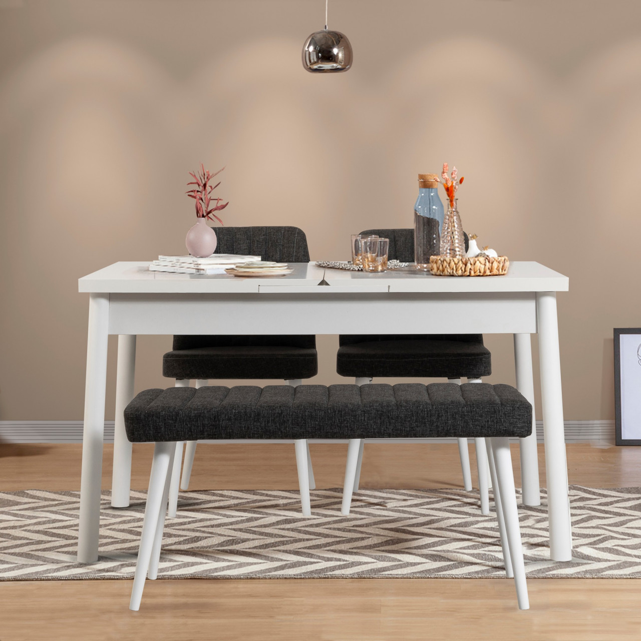 Set masa extensibila si scaune (4 piese) Santiago White-Antracite