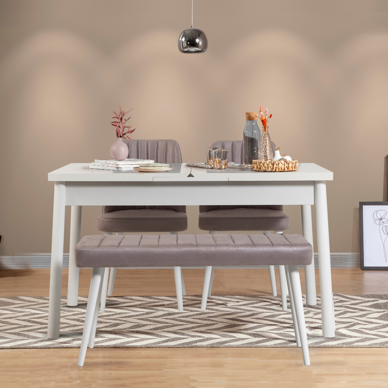Set masa extensibila si scaune (4 piese) Santiago White-Soho Grey