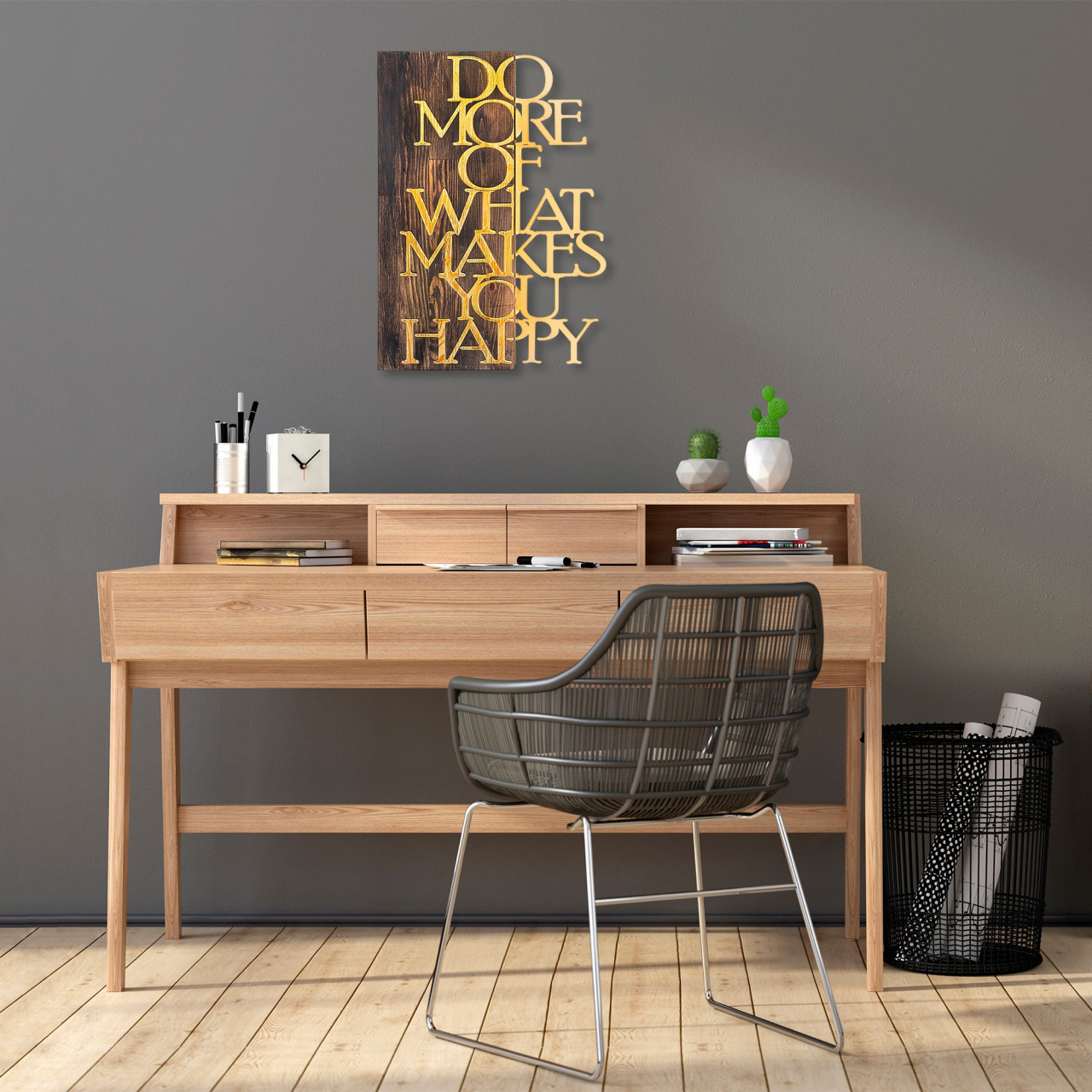 Accesoriu decorativ de perete din lemn Do more - auriu