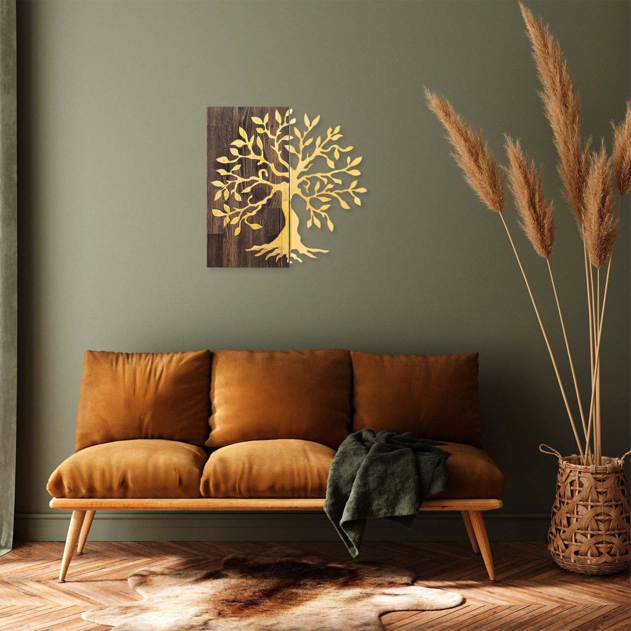 Accesoriu decorativ de perete din lemn Tree - Gold
