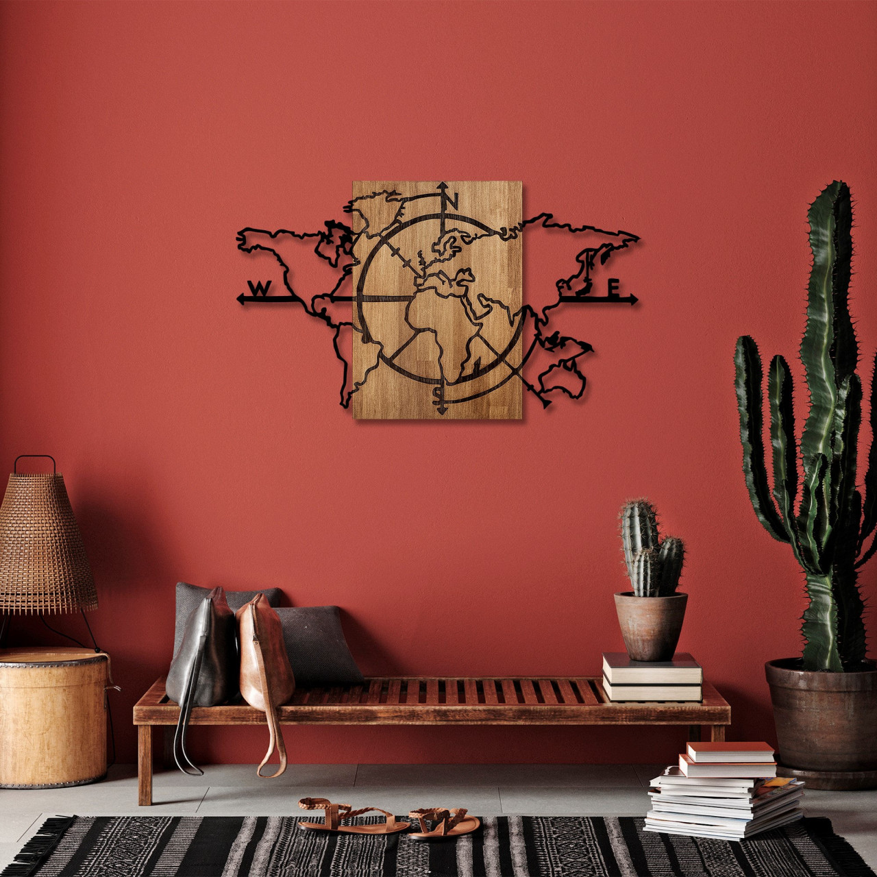 Accesoriu decorativ de perete din lemn World Map - 324