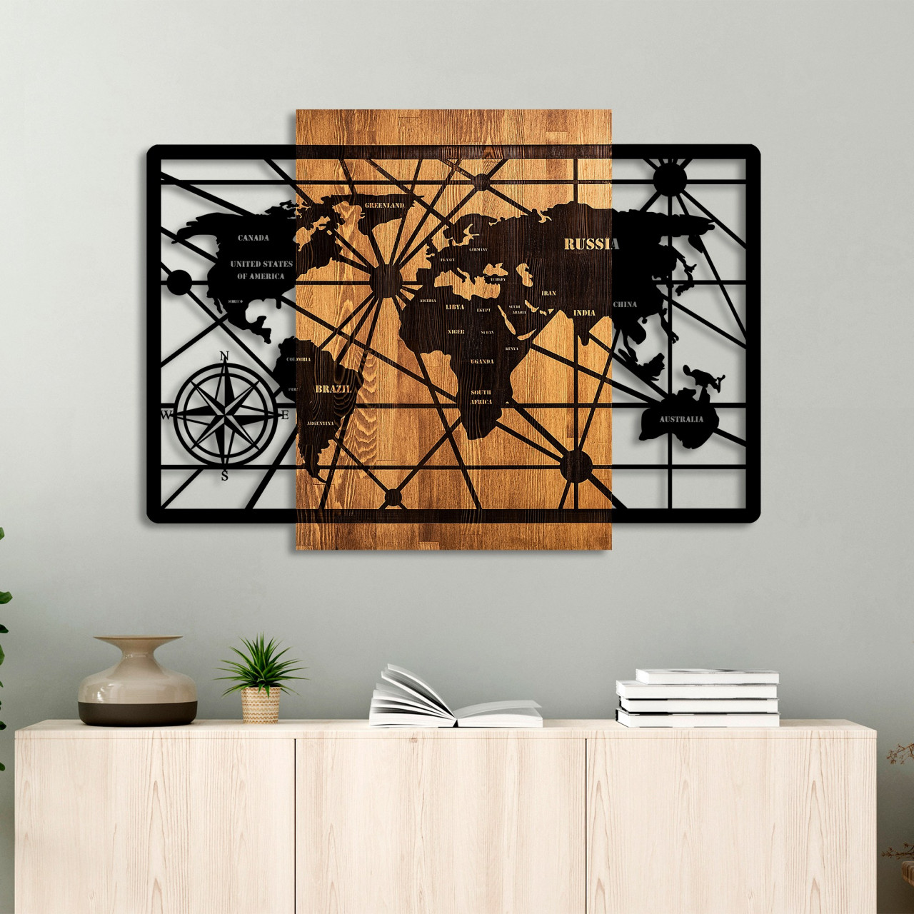 Accesoriu decorativ de perete din lemn World Map 6-L