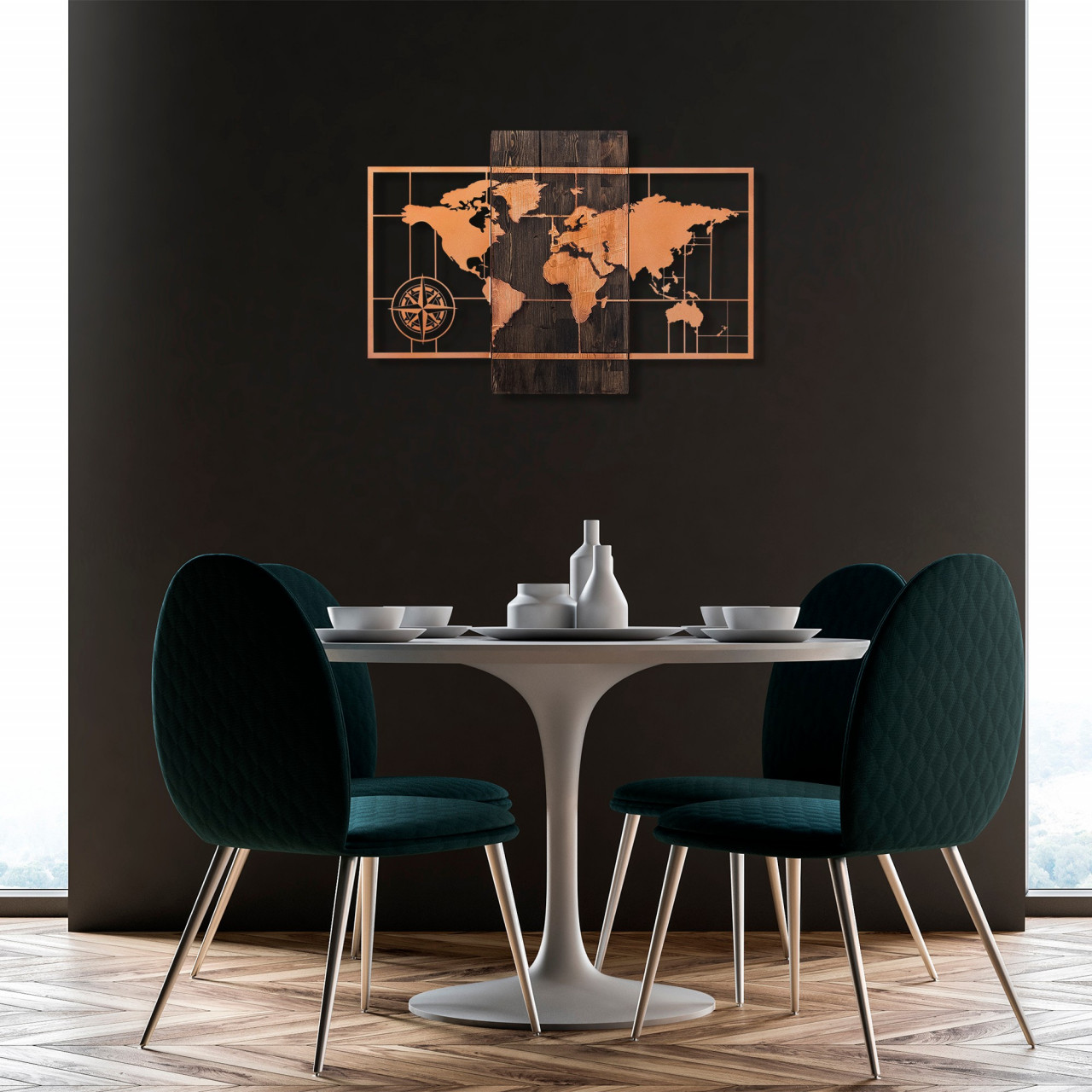 Accesoriu decorativ de perete din lemn World map nuc/cupru