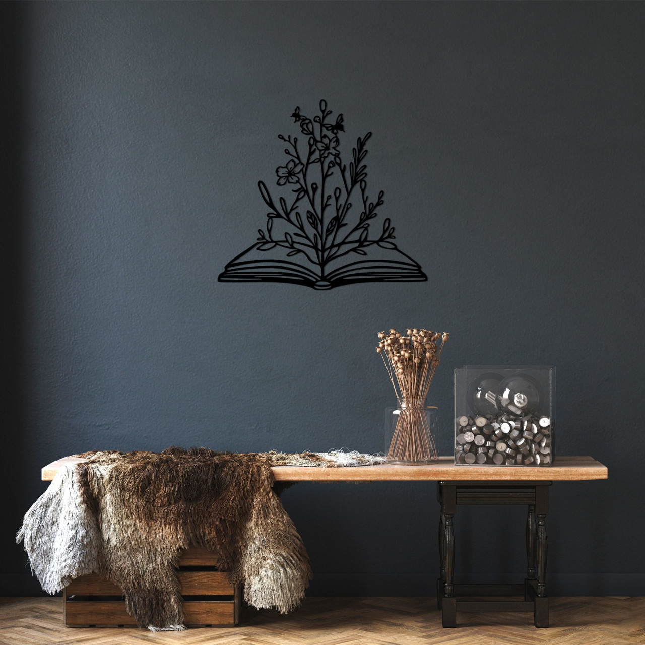 Accesoriu decorativ de perete metalic Flower In Book
