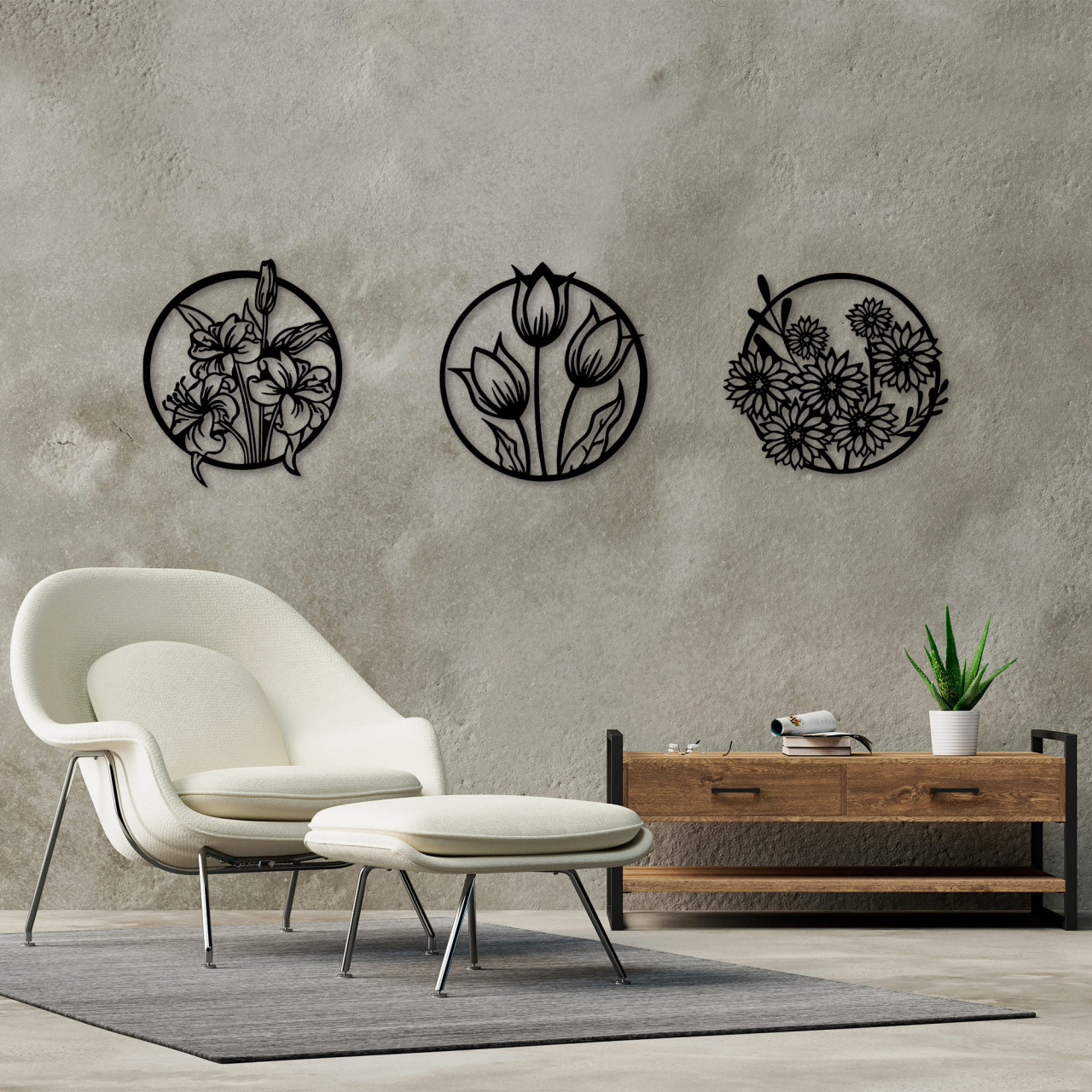 Accesoriu decorativ de perete metalic Flowers - 272 L
