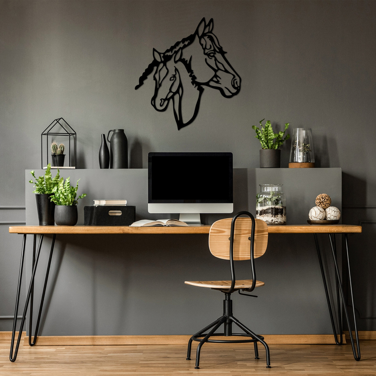 Accesoriu decorativ de perete metalic Horses