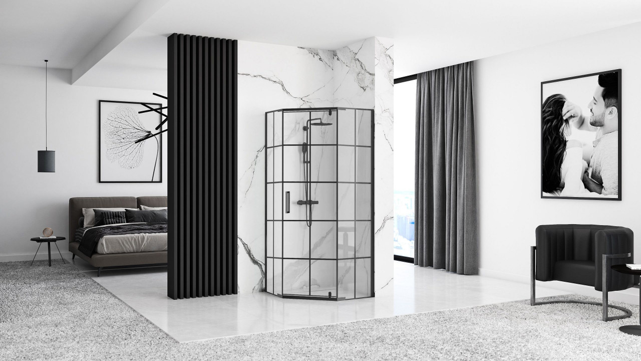 Cabina dus Hex negru – 90×90 cm - 2 | YEO