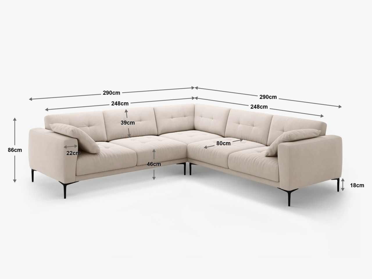Coltar Bemy 5 locuri stofa Sorella L290 cm - 3 | YEO