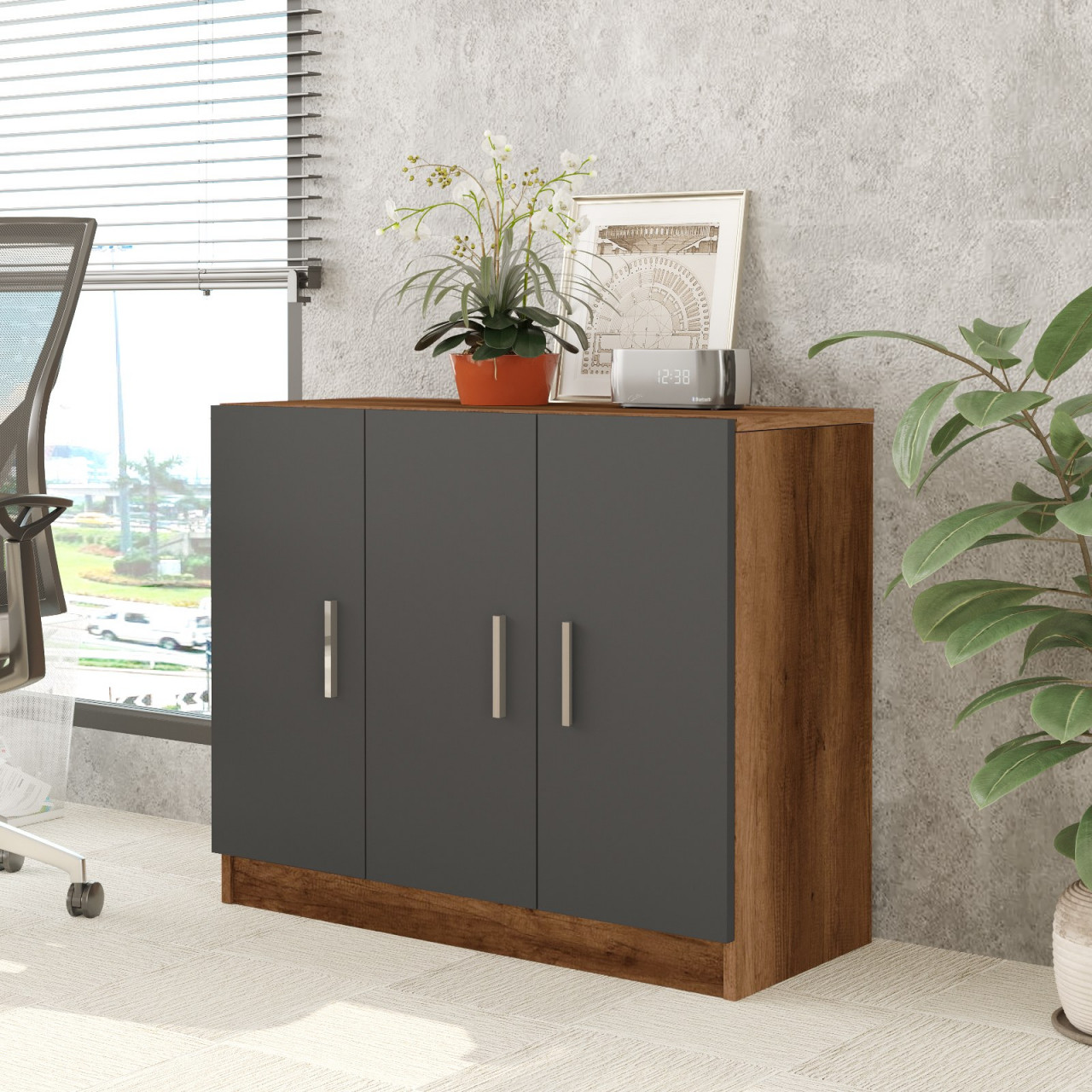Dulap MDF multifunctional Vario E nuc/antracit L89,1 cm - H73,8 cm