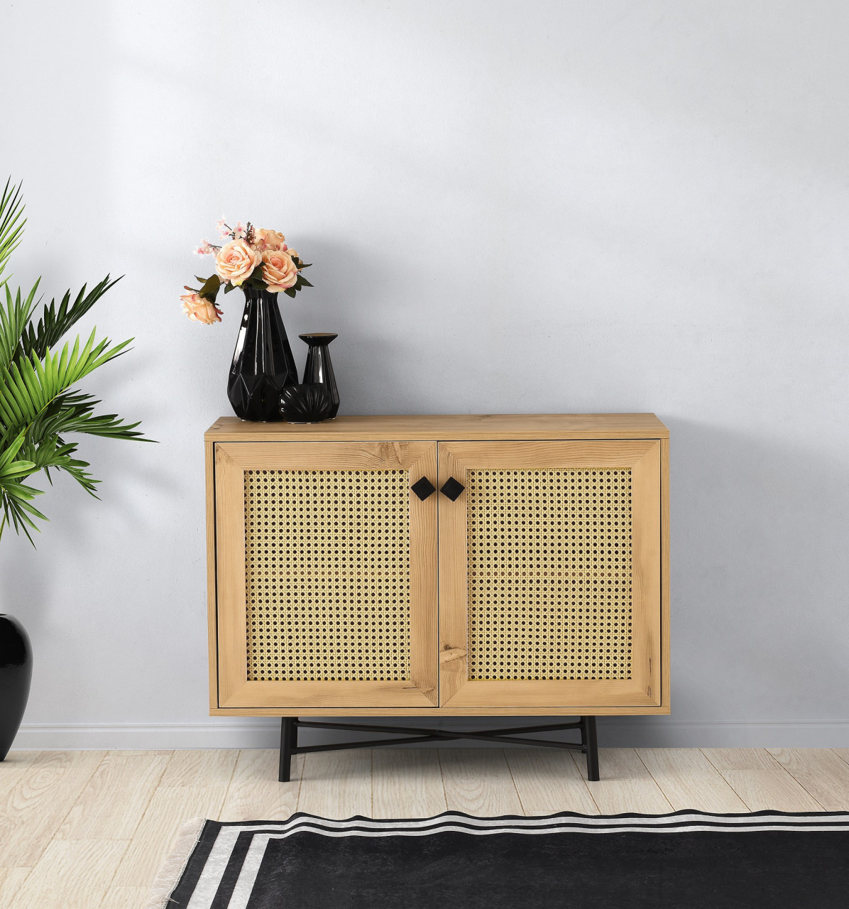Dulap MDF Tarsus stejar/negru L100 cm - H77 cm