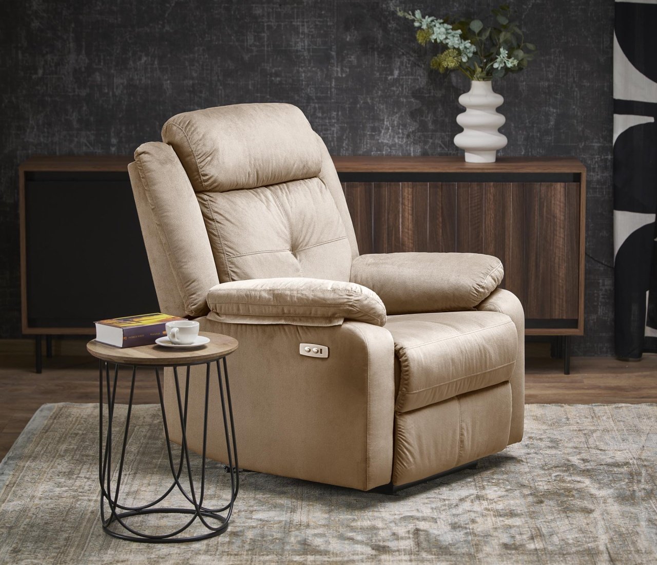 Fotoliu recliner Loris stofa bej H105 cm - 3 | YEO