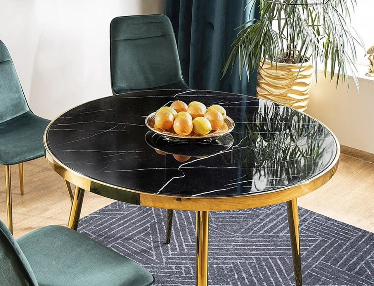 Masa Calvin marmura neagra/auriu ø100 cm - 3 | YEO