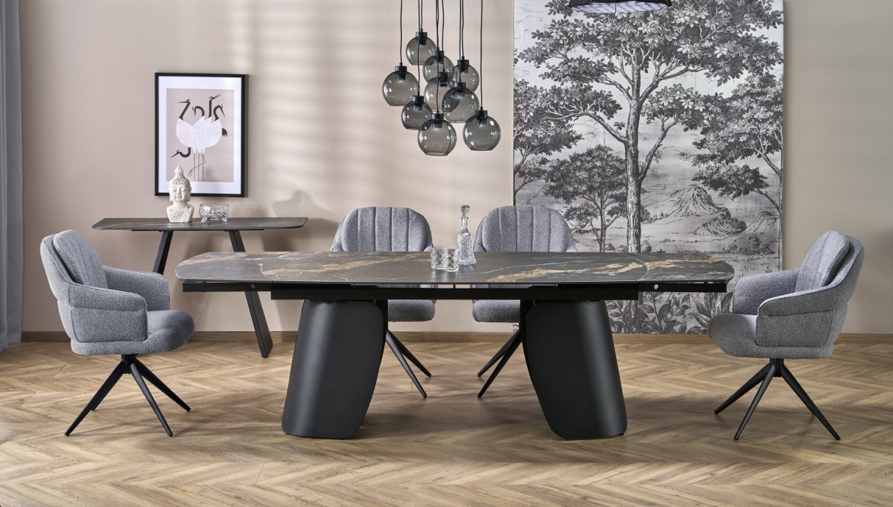 Masa extensibila Forum marmura neagra/negru L180-260 cm