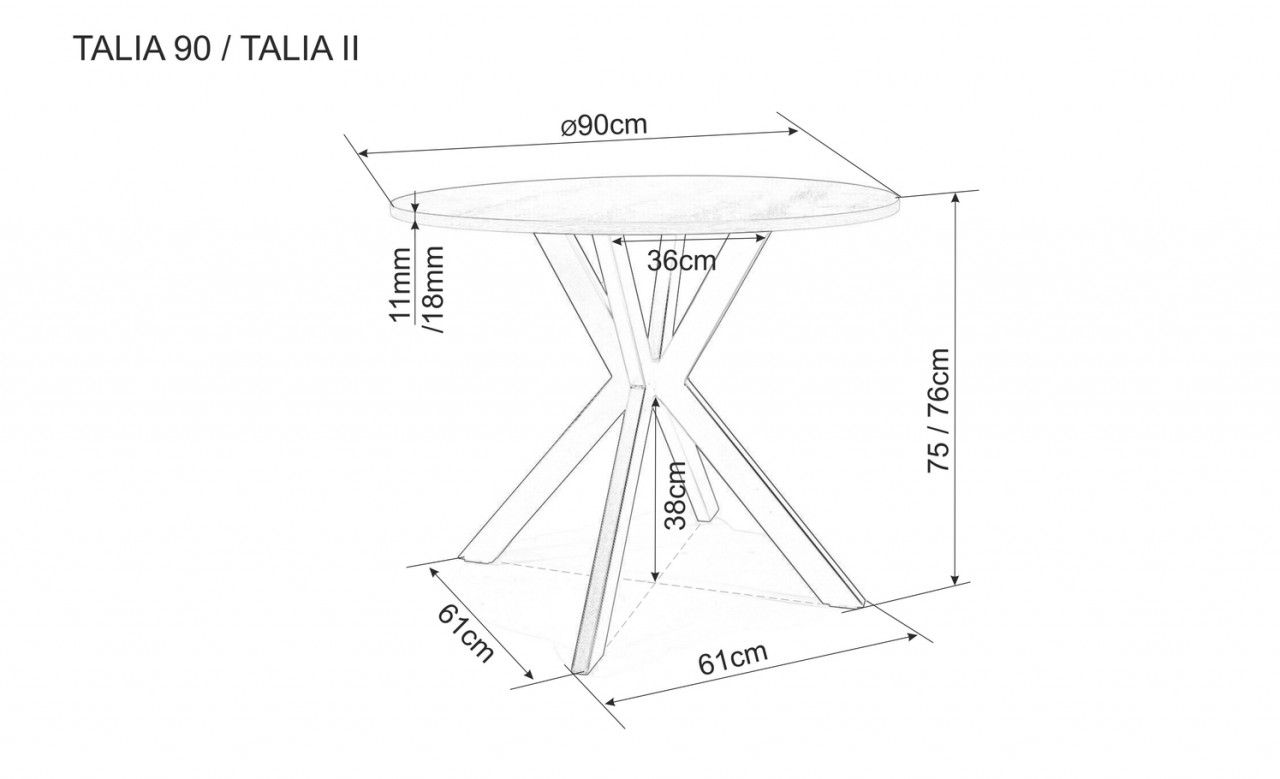 Masa rotunda Talia II nuc/negru mat - ø90 / h76 cm - 3 | YEO