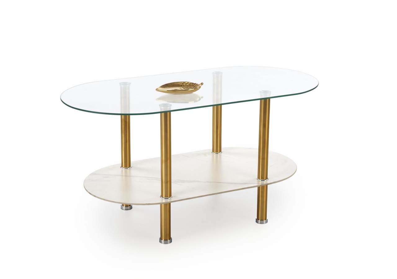 Masuta de cafea Ducat marmura alba/transparent/auriu L100 cm