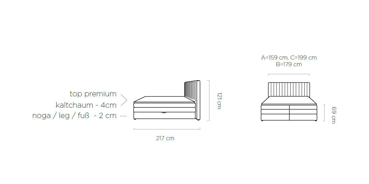 Pat tapitat tip boxspring Minola – 160/200, L217 x l179 x h121 cm - 3 | YEO