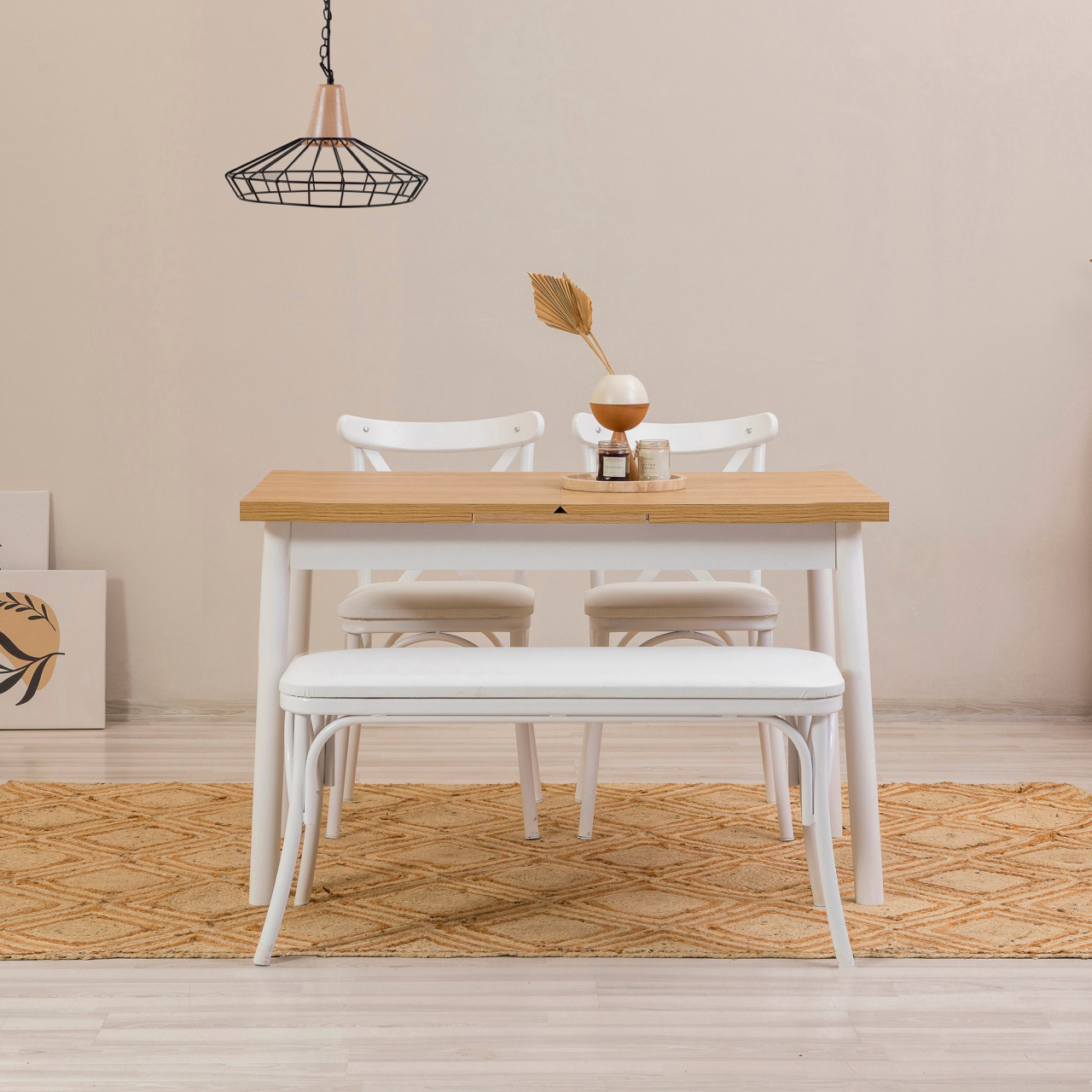 Set masa extensibila si scaune (4 piese) OLİVER AÇL.WHİTE KARİNA-WHİTE