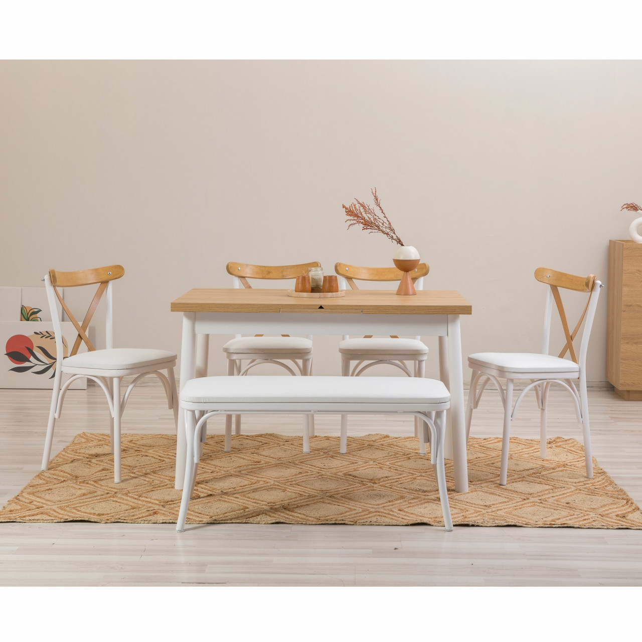 Set masa extensibila si scaune (6 piese) OLİVER AÇL.KARİNA-WHİTE