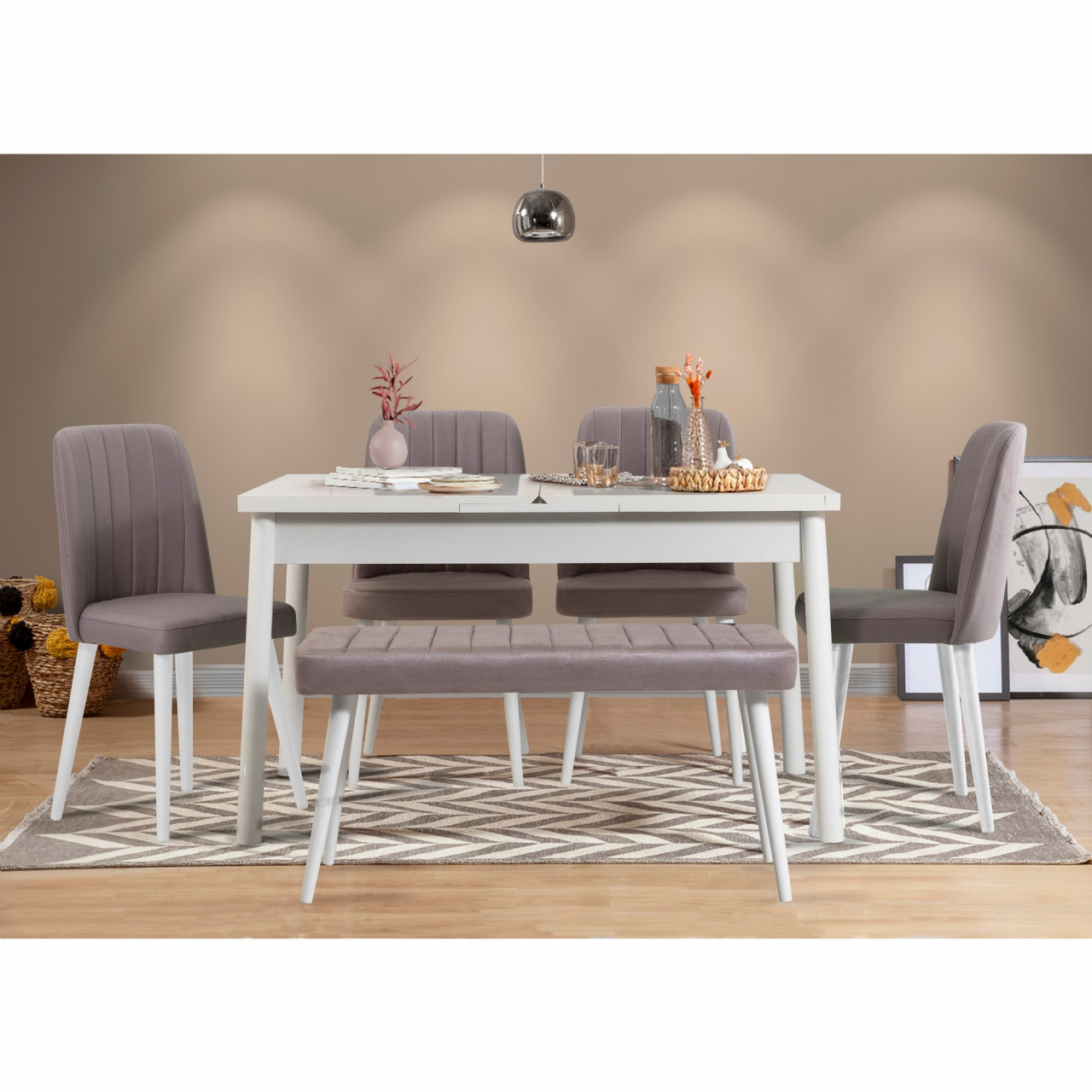Set masa extensibila si scaune (6 piese) Santiago White Grey