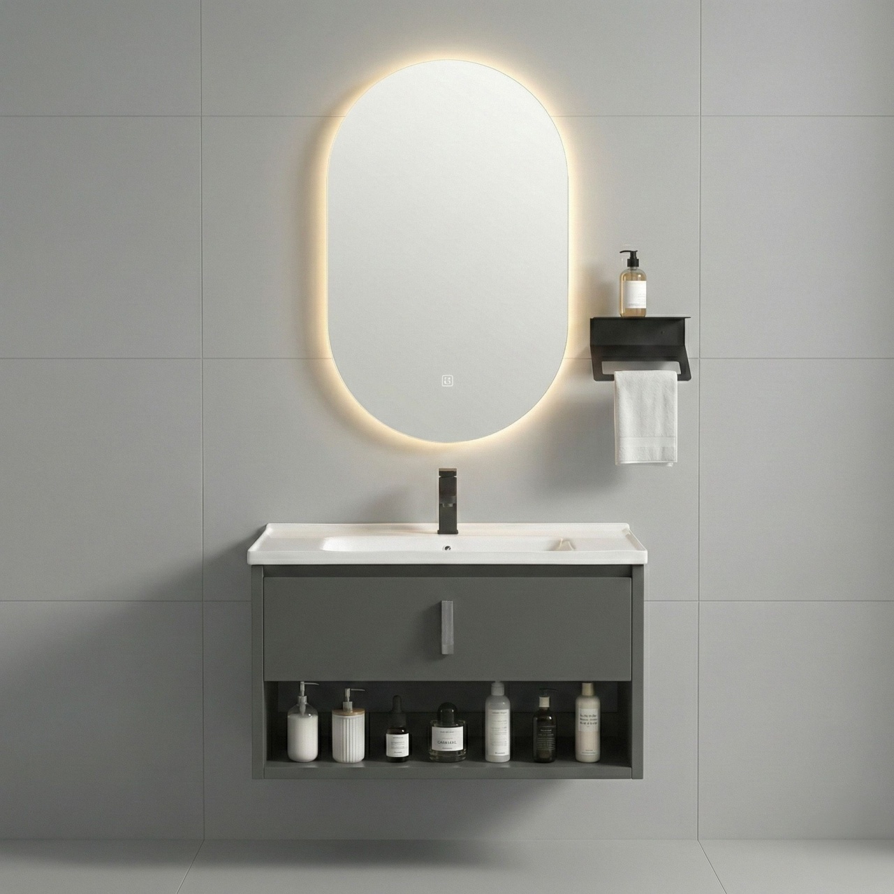 Set mobilier de baie cu lavoar Toledo 60cm Grey