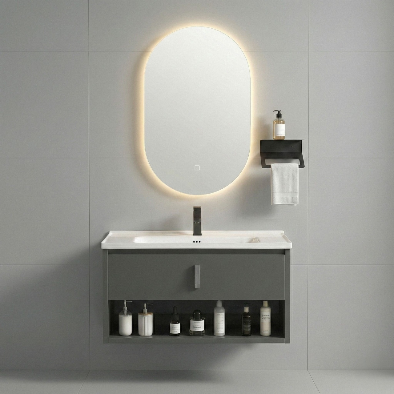 Set mobilier de baie cu lavoar Toledo 80cm Grey