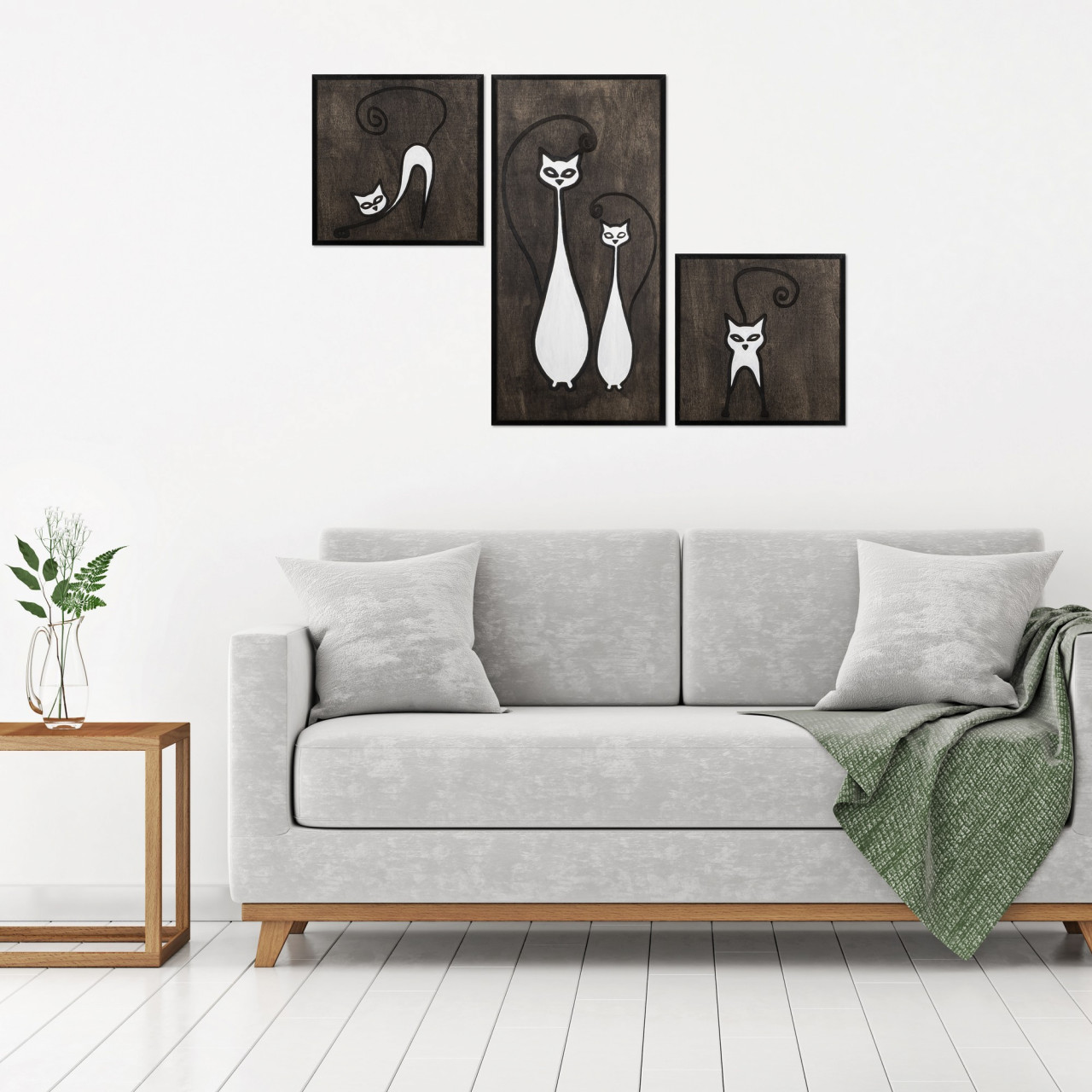 Accesoriu decorativ de perete din lemn Cat family set