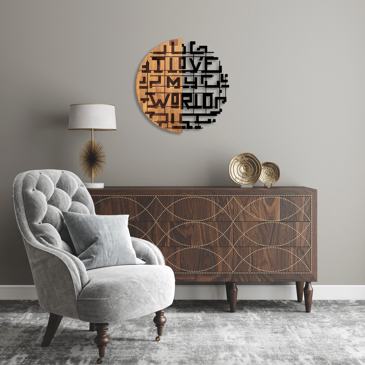 Accesoriu decorativ de perete din lemn i Love My World - 330