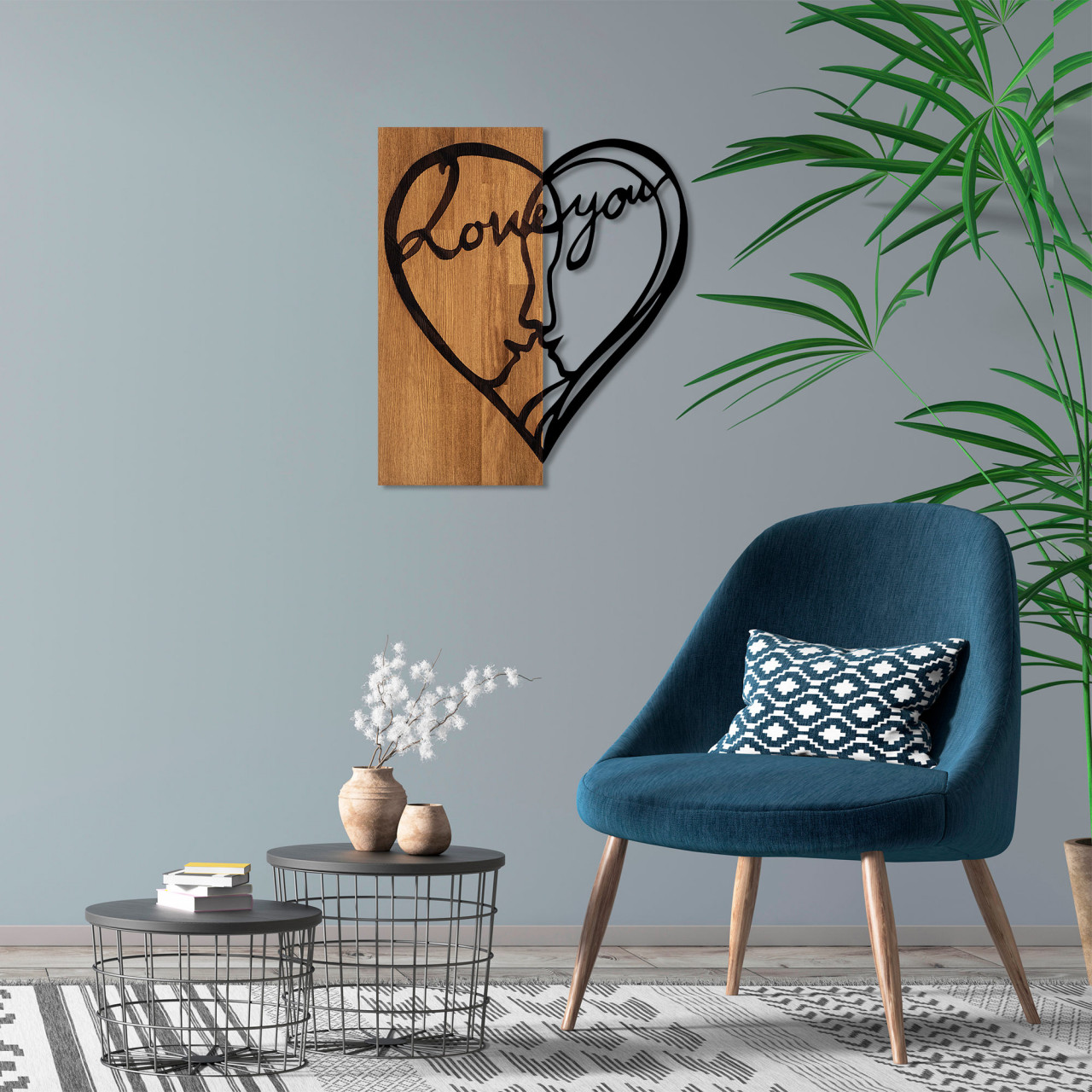 Accesoriu decorativ de perete din lemn I love you