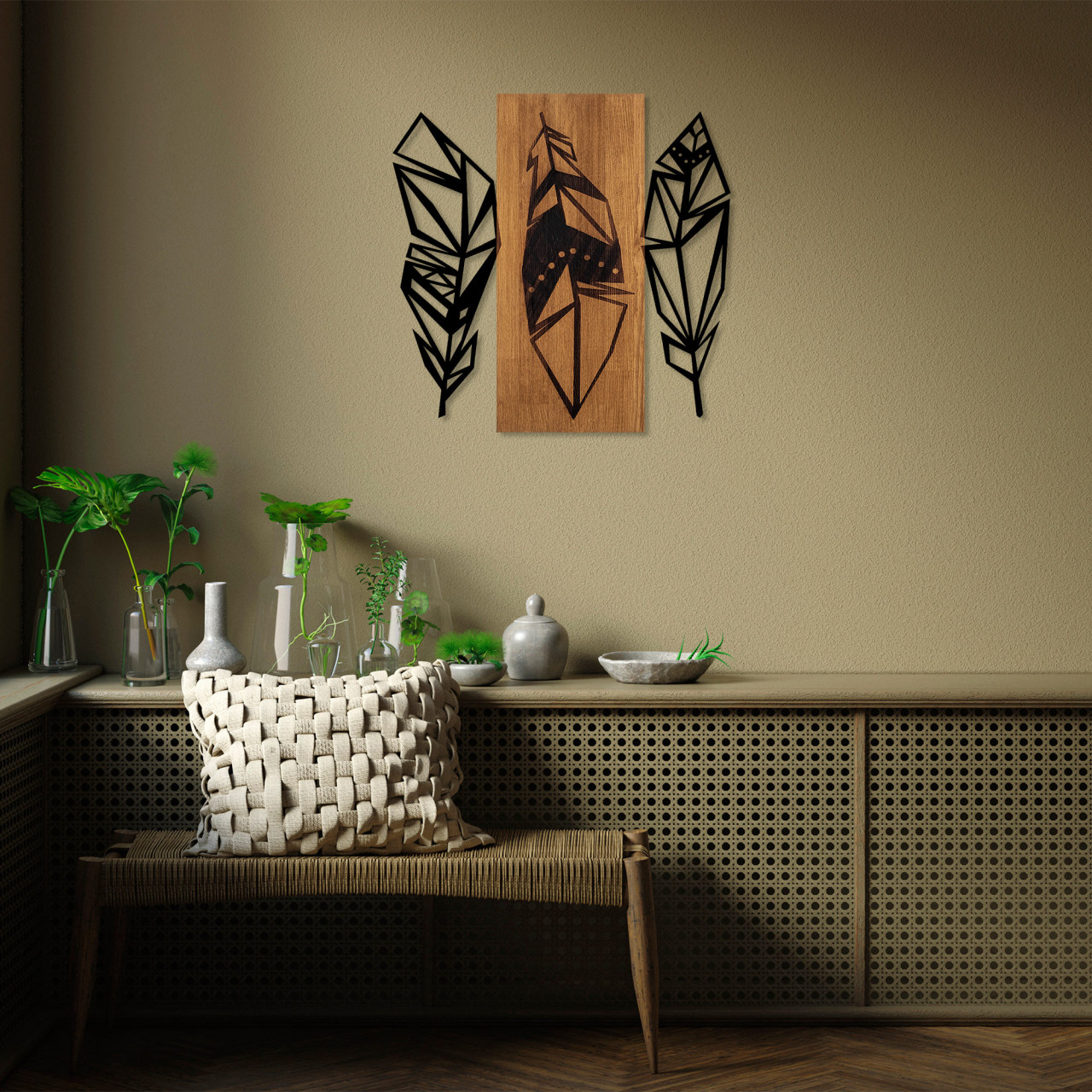 Accesoriu decorativ de perete din lemn Leaves 2
