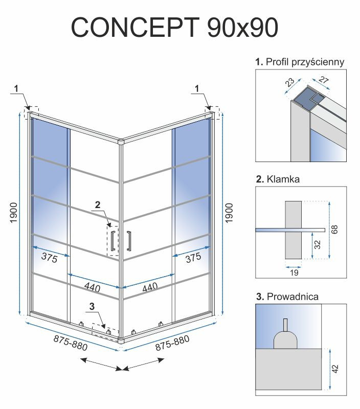 Cabina dus Concept negru – 90×90 cm - 1 | YEO