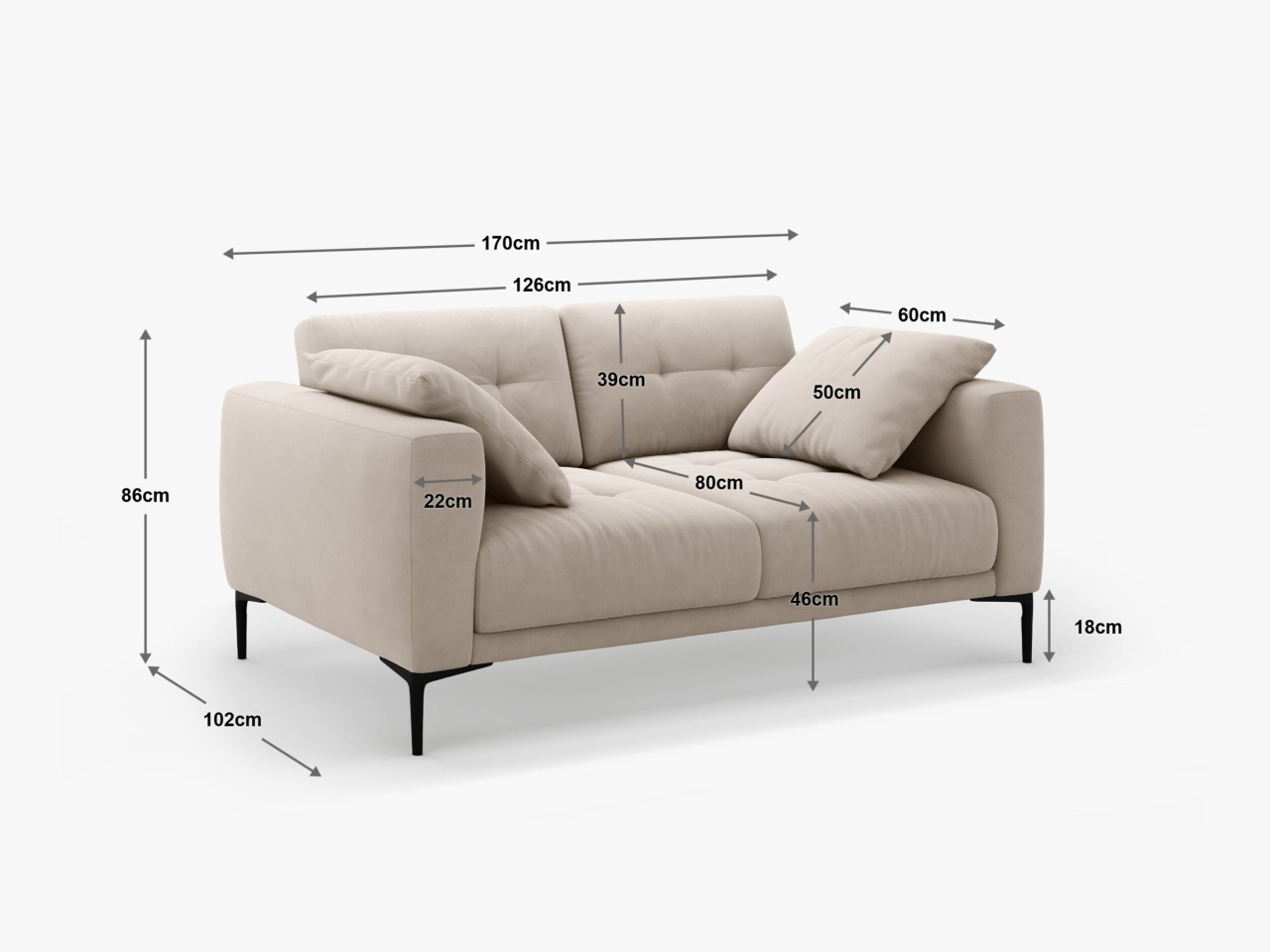 Canapea Bemy 2 locuri stofa Sorella L170 cm - 4 | YEO