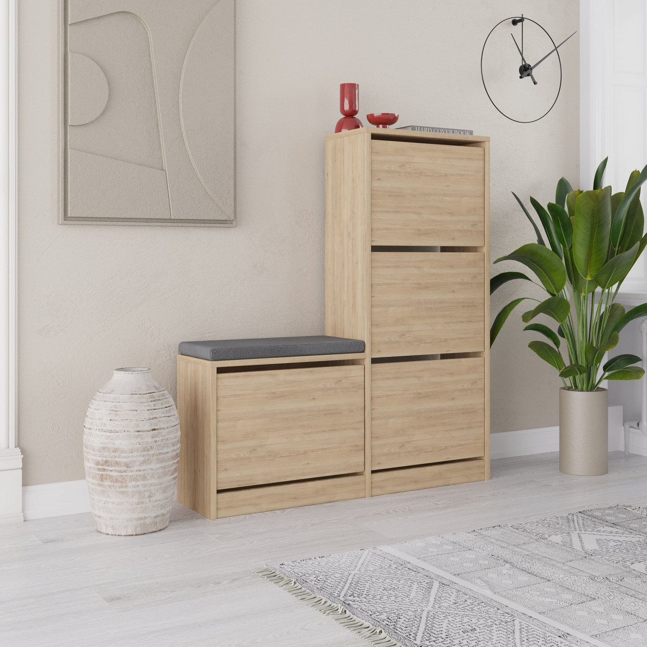 Dulap de incaltaminte MDF Dude stejar L105 cm - H118,5 cm