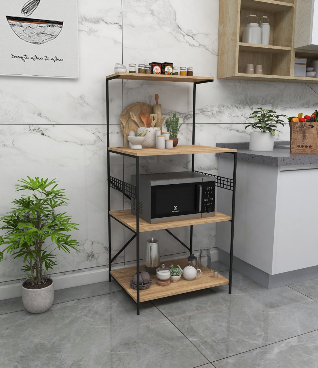 Dulap MDF multifunctional Anemon negru/pin L60 cm - H124 cm