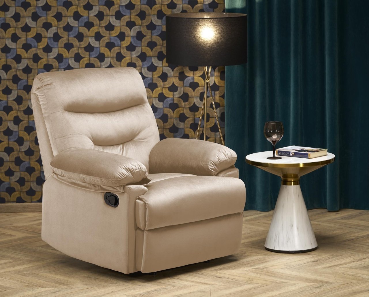 Fotoliu recliner Drager velvet bej H105 cm - 4 | YEO