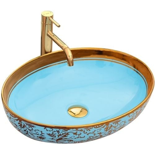 Lavoar Margot ceramica sanitara albastru / gold - 52 cm