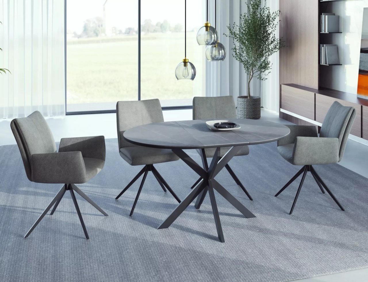 Masa extensibila Gaston Ceramic gri/negru L100-135xl100 cm - 3 | YEO