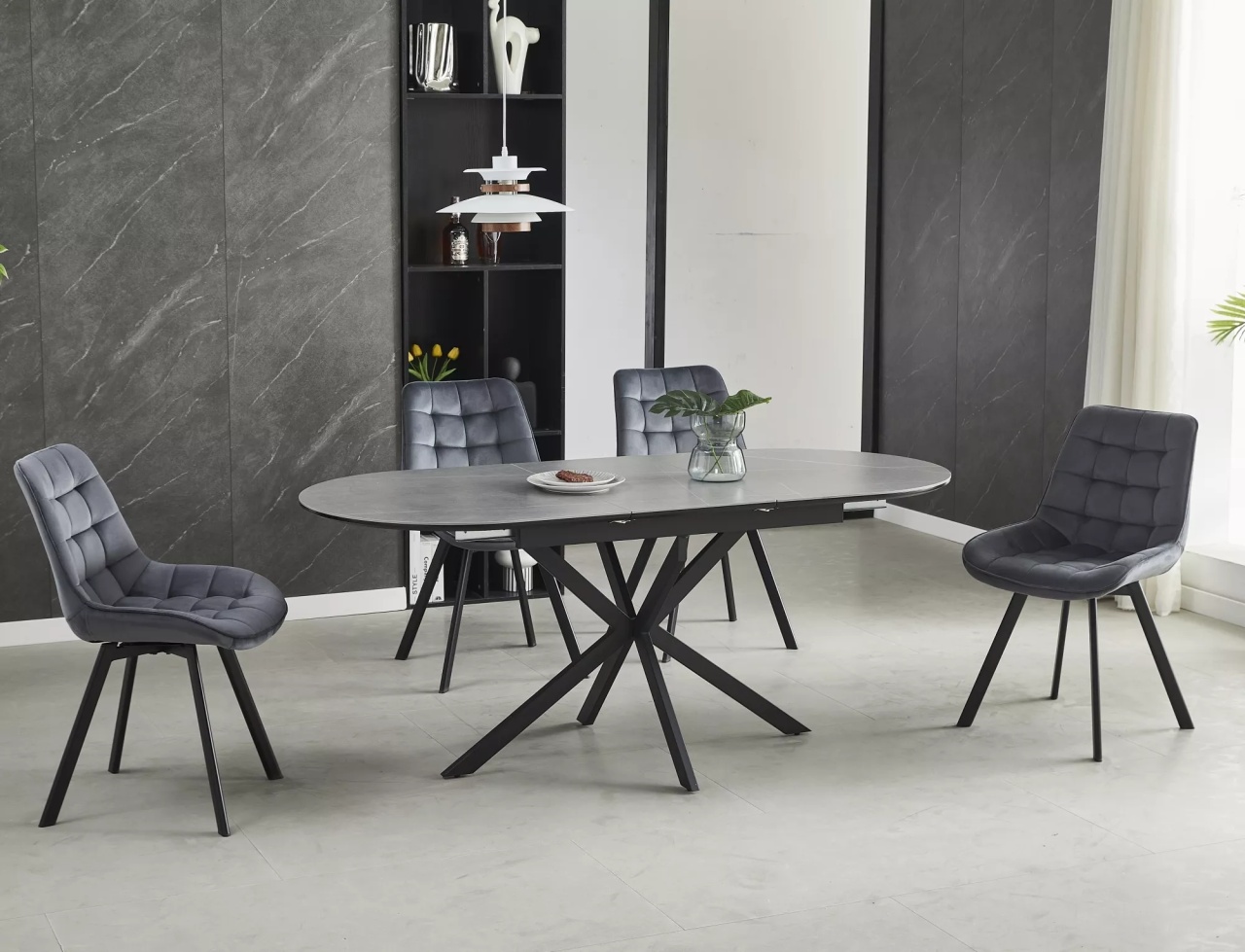 Masa extensibila Gaston Ceramic gri/negru L140-180xl80 cm - 2 | YEO