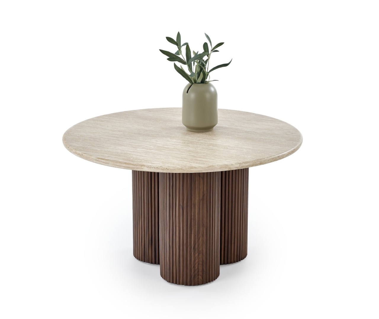 Masuta de cafea Dorotea travertin/nuc ø80/h46 cm